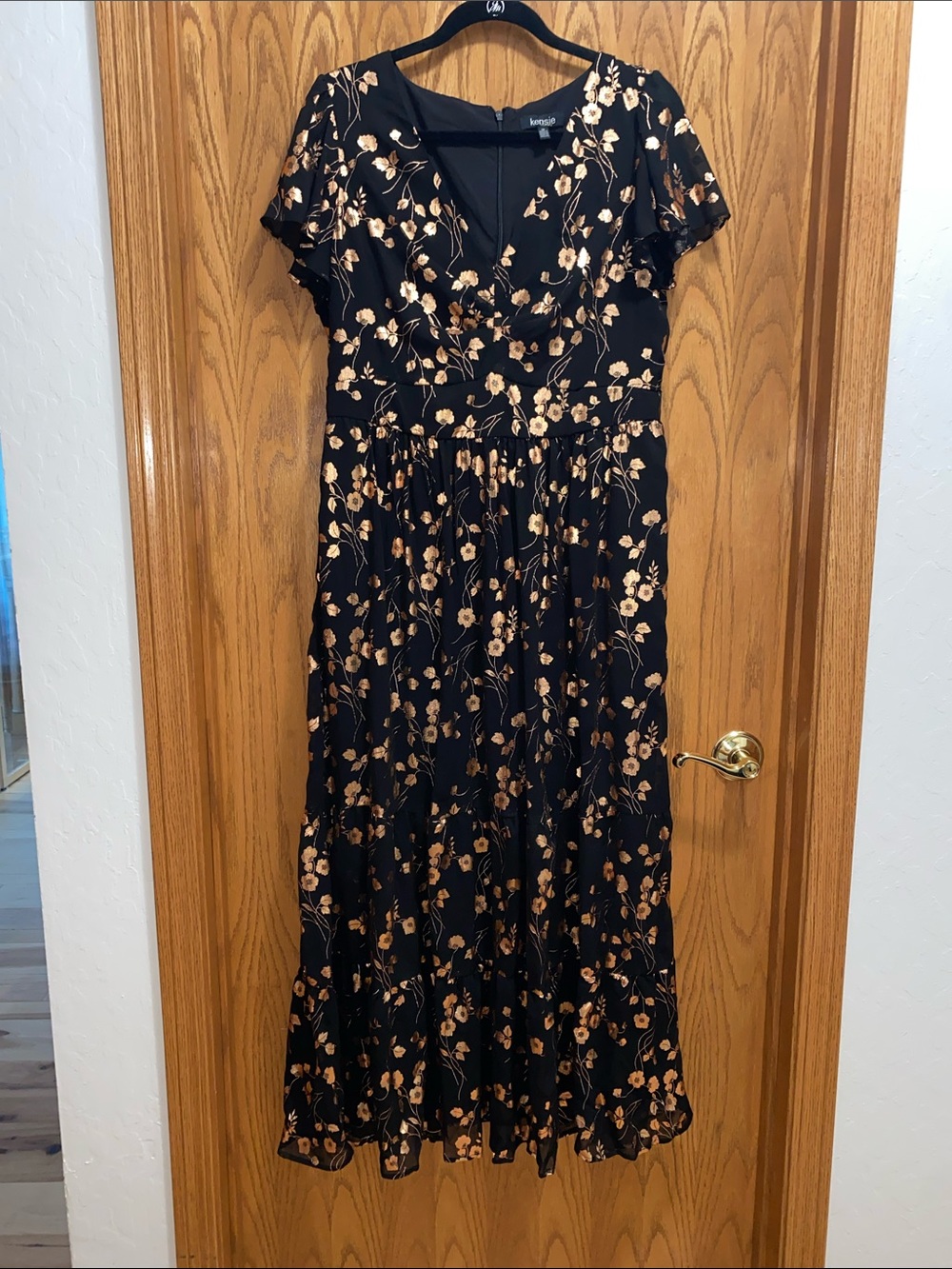 Kensie Black Maxi  with Metallic Floral Accents SHORTENED size 14